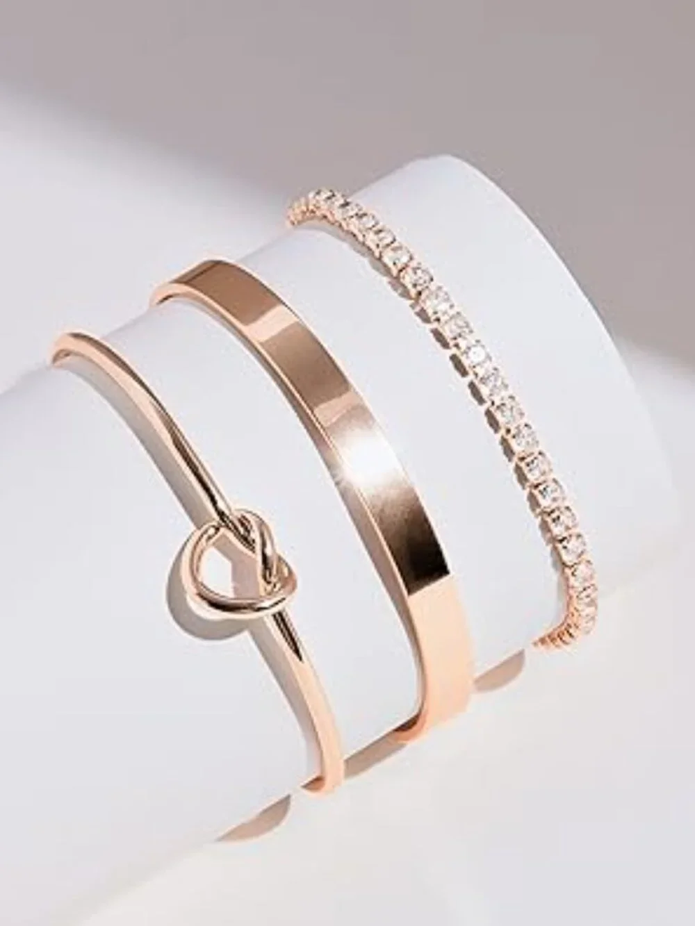 3‎ Rose Gold Bracelets for Women Cubic Zirconia Dainty Bangle Cuff Stackable